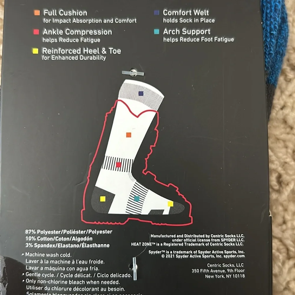 NWT Spyder Full Cushion Ski Socks Gray Blue Youth Boys Girls Shoe Size 4-10